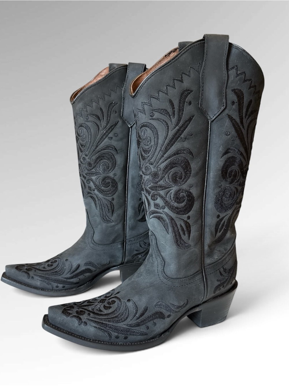 Circle G by Corral Black Filigree Embroidered Western Boots Women’s 8